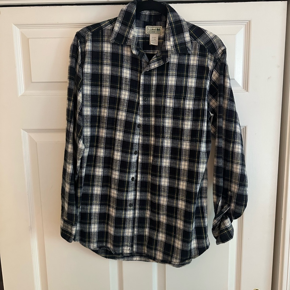 L.L. Bean Classic Black and White Plaid Flannel Men's Shirt